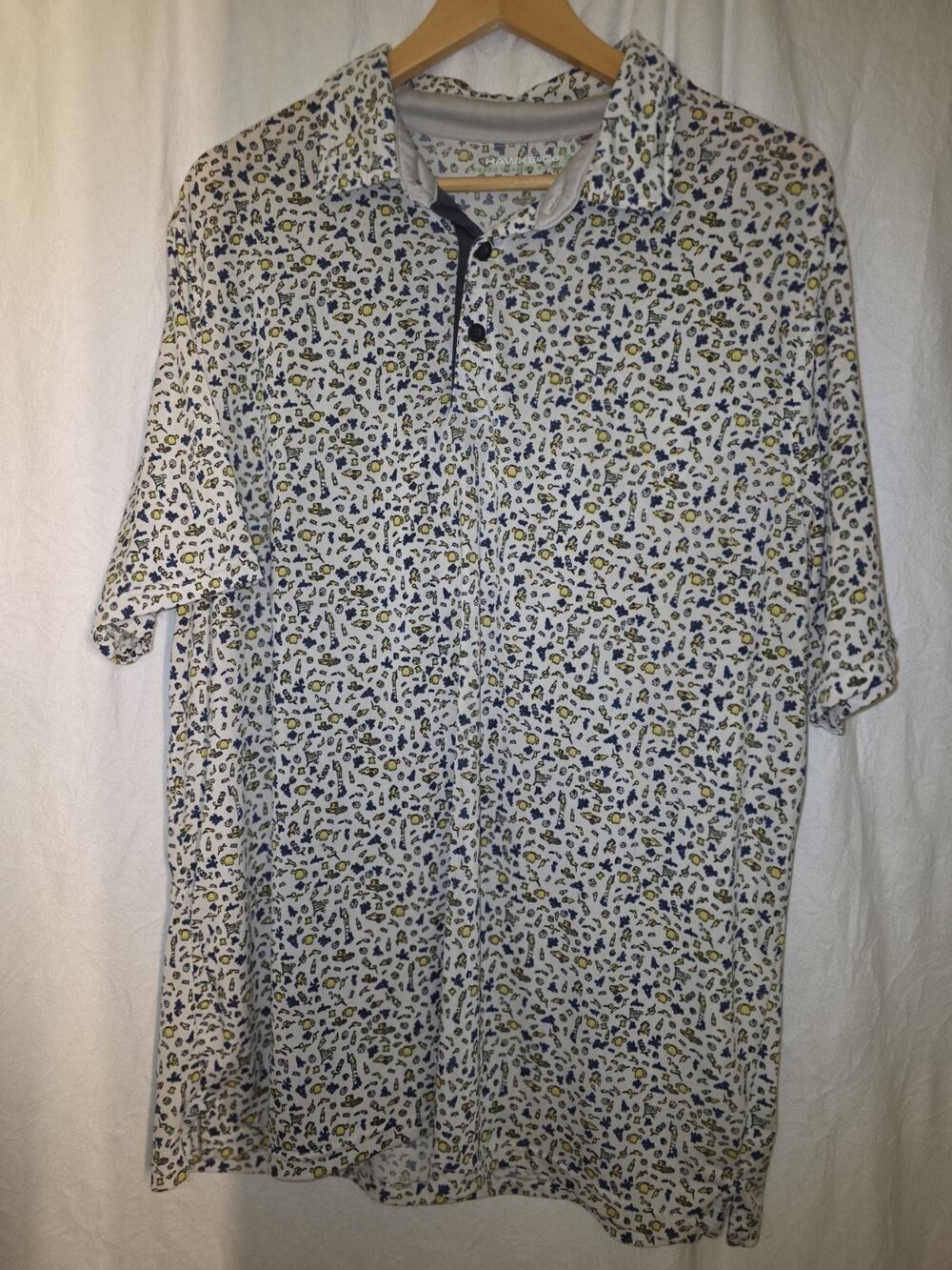 HAWKE & CO Polo Shirt Mens XL White Yellow Blue Golf Sport Short Sleeve